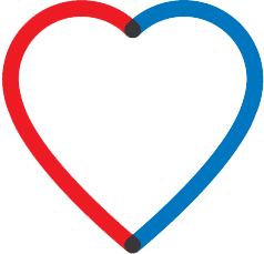 pictogram van een hartje, linkerkant rood, rechterkant blauw