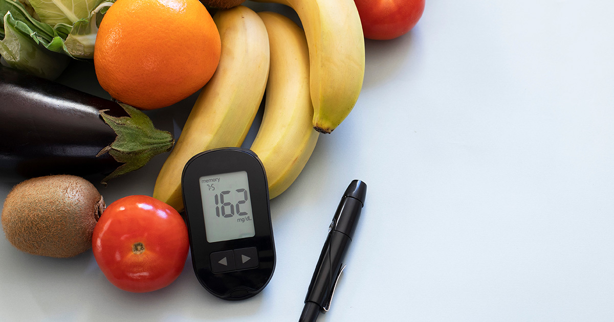 De Health Box helpt met gezonder leven verschillende soorten groente en fruit en een bloedglucosemeter