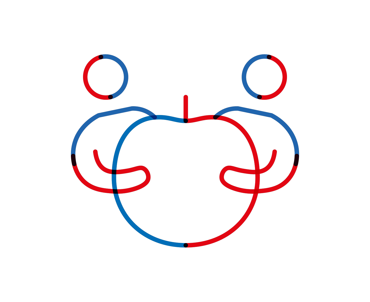 Pictogram van twee poppetjes die een appel omarmen