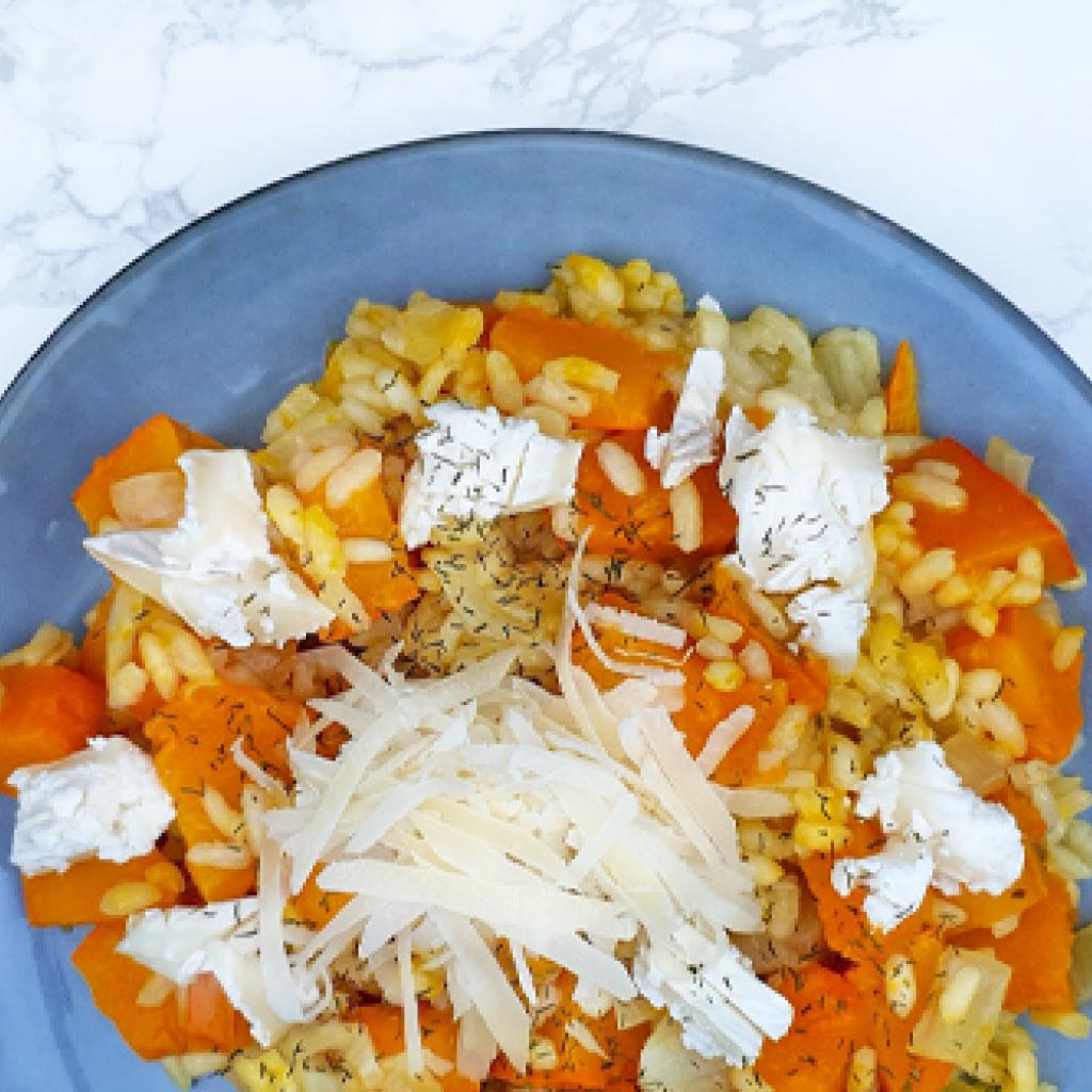 Pompoenrisotto met geitenkaas