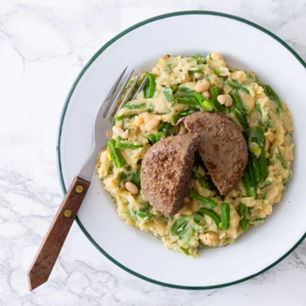 Bloemkoolpuree met snijbonen