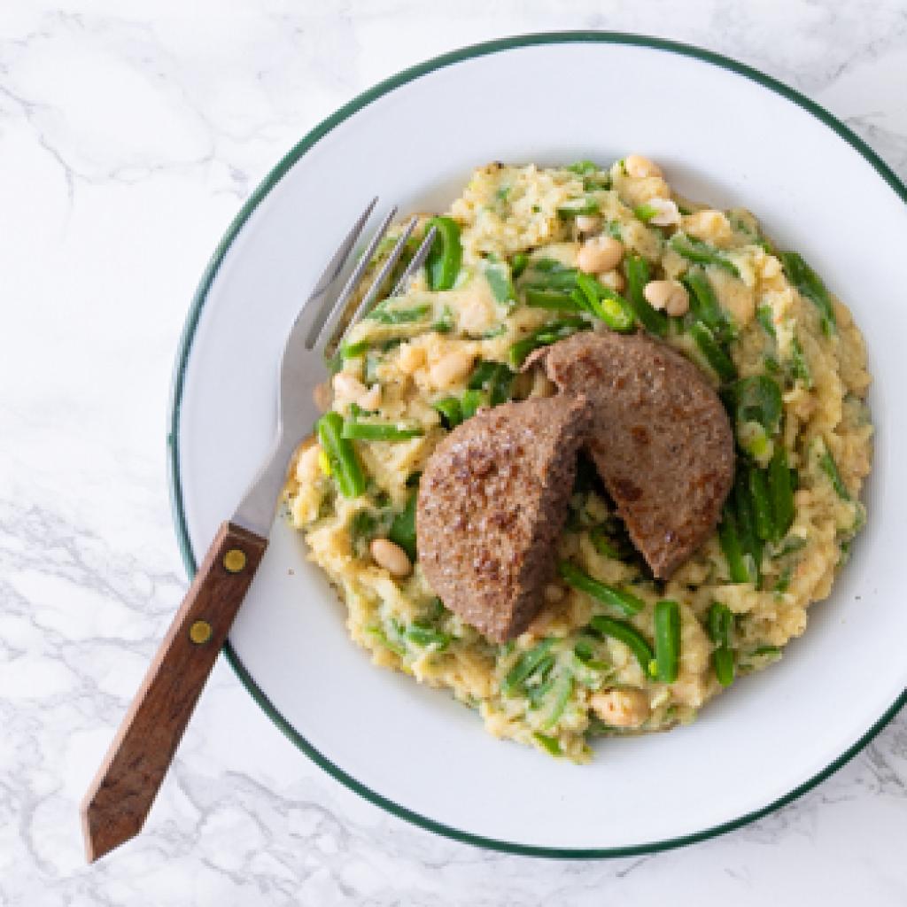 Bloemkoolpuree met snijbonen