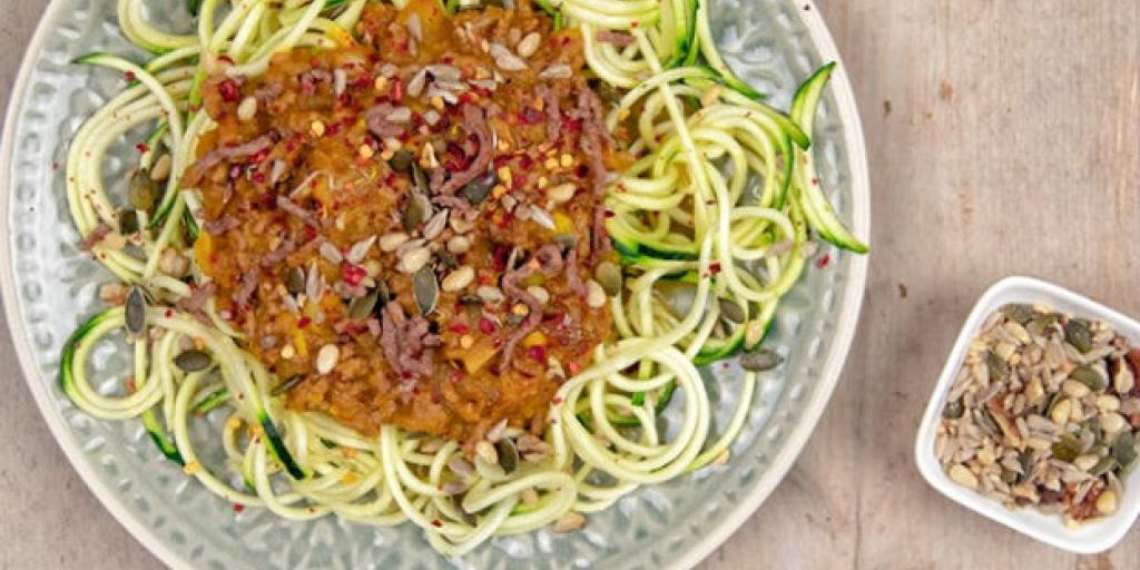 Courgetti met pompoen-gehaktsaus