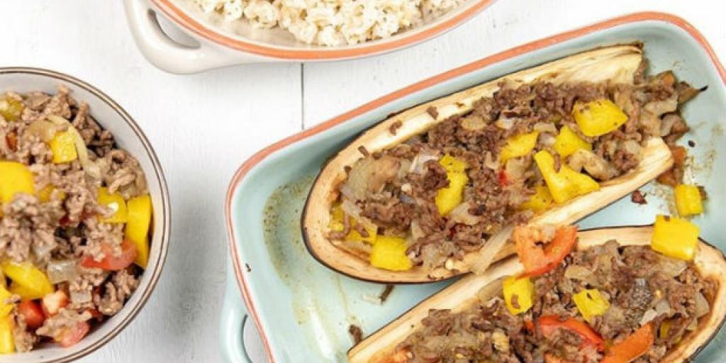 Gevulde aubergine met paprika