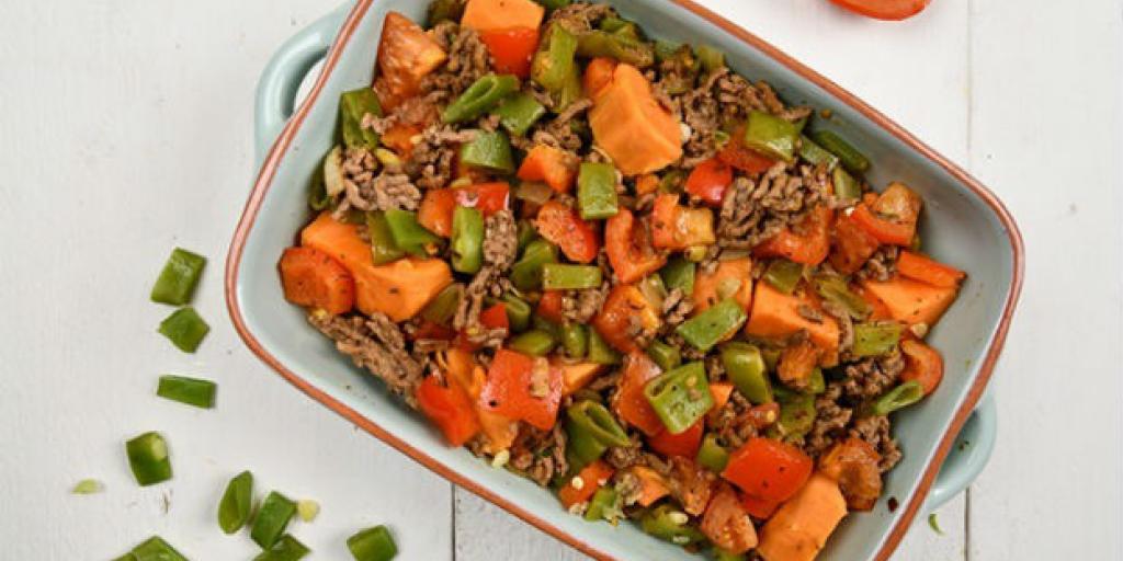 Harissaboontjes met zoete aardappels