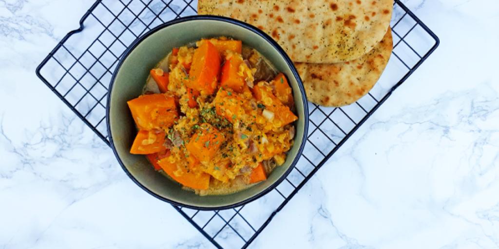 Pompoencurry met linzen