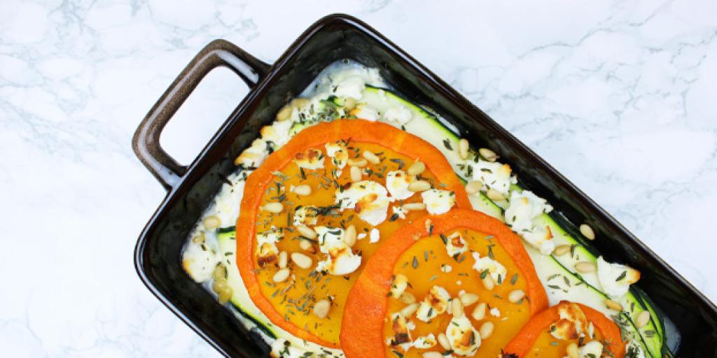 Pompoen- en courgettelasagne met ricotta