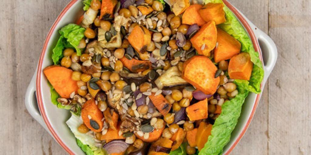 Aubergine-zoete aardappelsalade