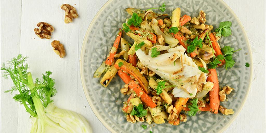 Heekfilet met walnoten