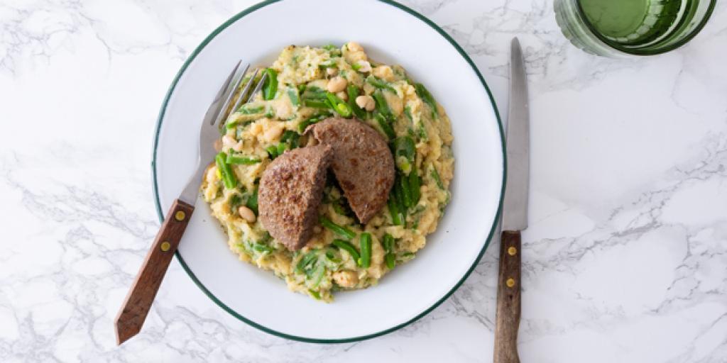 Bloemkoolpuree met snijbonen