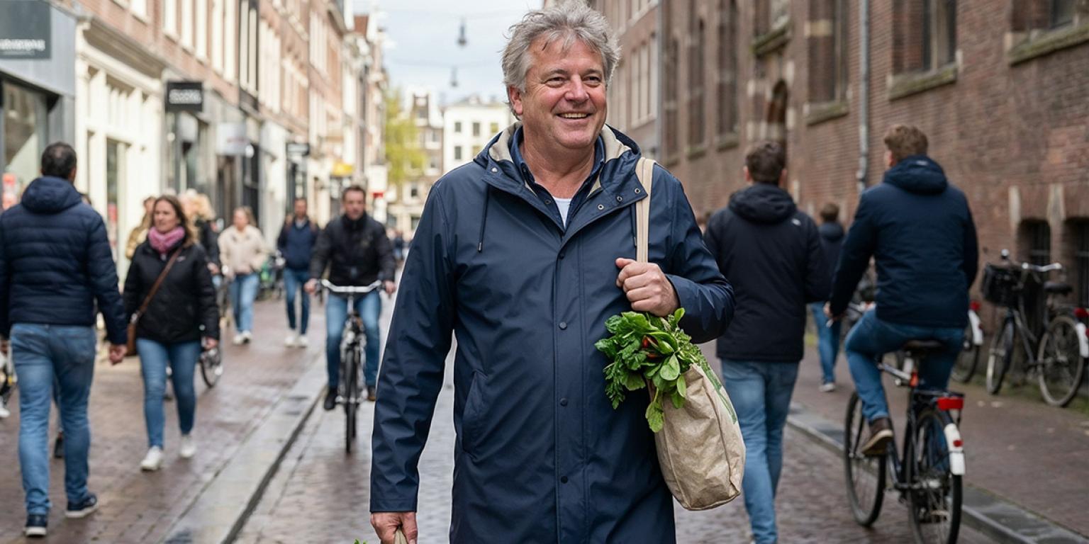 Man met boodschappentas gevuld met gezond eten, een voordeel van de suiker challenge