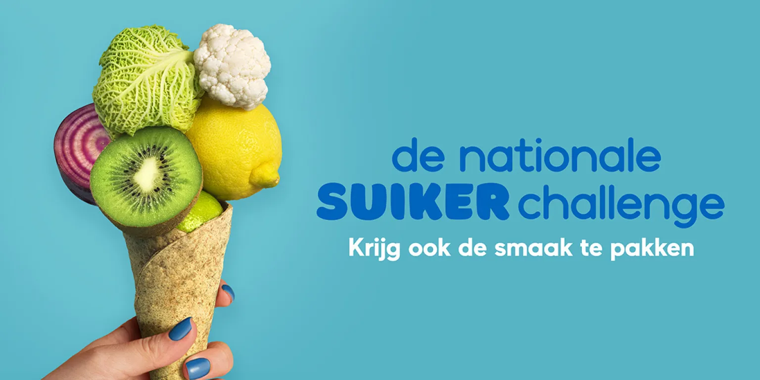 Icoon Nationale Suiker Challenge: hoorntje met groente en fruit in plaats van ijs