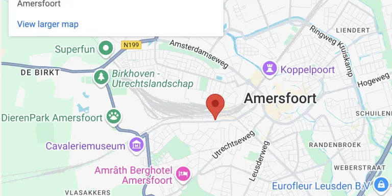 Kaart van Amersfoort met locatie kantoor Diabetes Fonds gemarkeerd