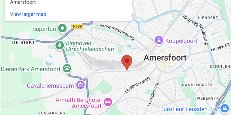 Kaart van Amersfoort met locatie kantoor Diabetes Fonds gemarkeerd