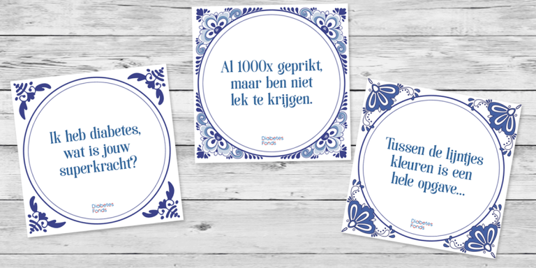 Ansichtkaarten in tegeltjes-stijl met diabeteswijsheden