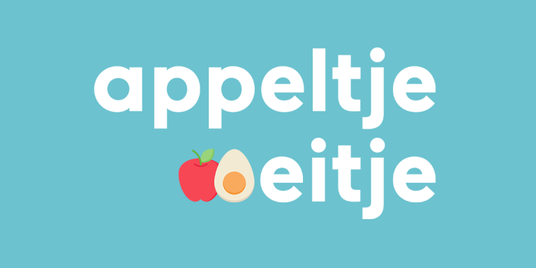Tekst appeltje eitje met tekening van een appel en ei