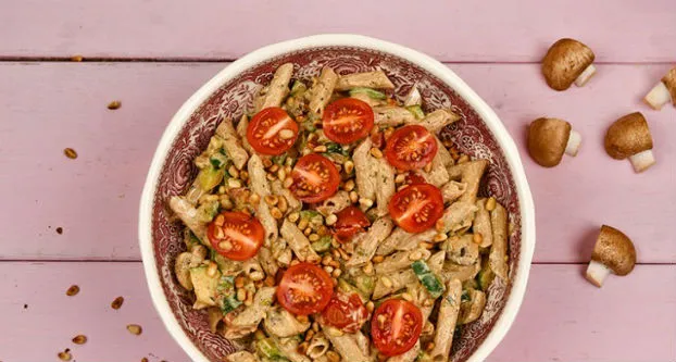 Volkoren penne met kastanjechampignons