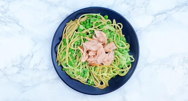 Romige spaghetti met zalm