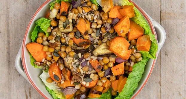 Aubergine-zoete aardappelsalade
