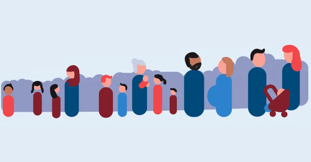 Cijfers: tekening van verschillende mensen met diabetes van jong tot oud