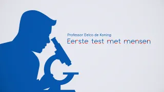 Still uit animatie met de tekst Professor Eelco de Koning - eerste test met mensen