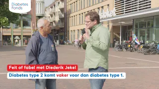 Diabetes type 2 komt vaker voor dan type 1? vraagt Diederik Jekel aan een voorbijganger