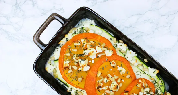 Pompoen- en courgette­lasagne met ricotta